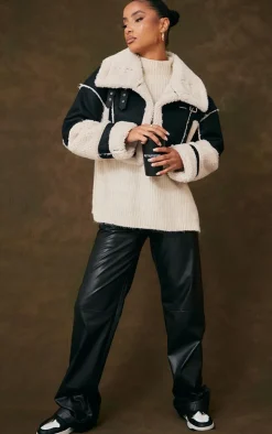 Black Borg Lined Panelled Cropped Aviator