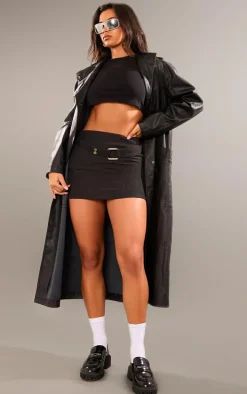 Black Boucle Belted Mini Skirt