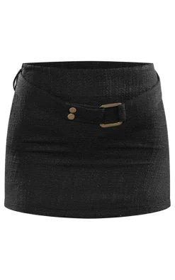 Black Boucle Belted Mini Skirt