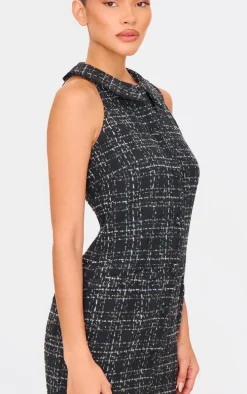 Black Boucle Button Up Mini Dress