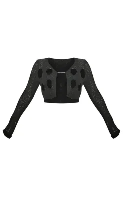 Black Boucle Knit Cut Out Chain Detail Top