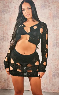 Black Boucle Knit Mini Skirt