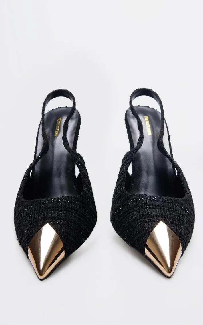 Black Boucle Metal Toe Cap High Stiletto Court Heels