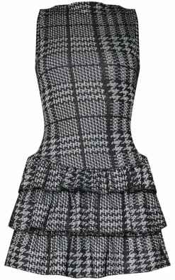 Black Boucle Sleeveless Frill Mini Dress