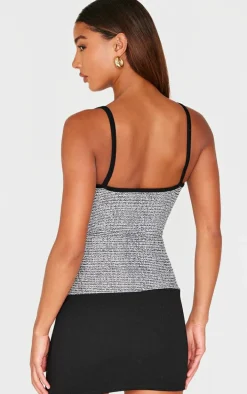 Black Boucle Strappy Bodycon Dress