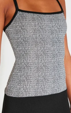 Black Boucle Strappy Bodycon Dress