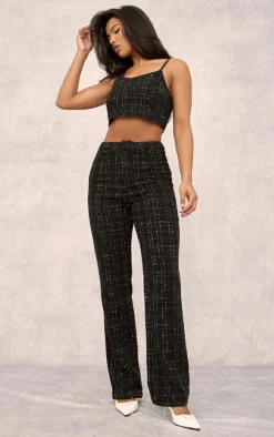 Black Boucle Strappy Scoop Neck Bralet