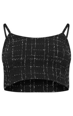 Black Boucle Strappy Scoop Neck Bralet