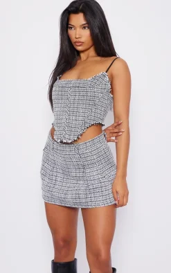 Black Boucle Tweed Mini Skirt