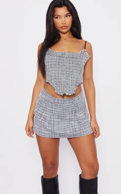 Black Boucle Tweed Strappy Corset Top