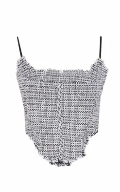 Black Boucle Tweed Strappy Corset Top