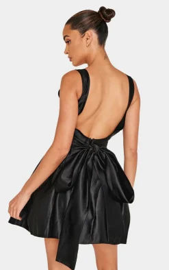 Black Bow Back Detail Skater Dress
