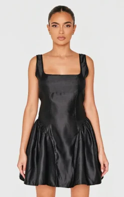 Black Bow Back Detail Skater Dress