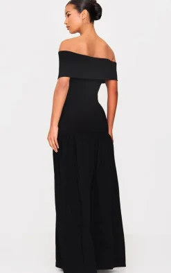 Black Bow Detail Drop Waist Maxi Dress