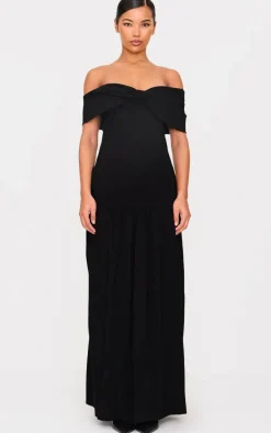 Black Bow Detail Drop Waist Maxi Dress