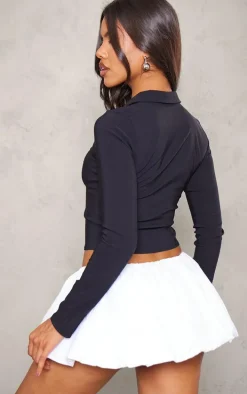 Black Bow Detail Hook & Eye Long Sleeve Top