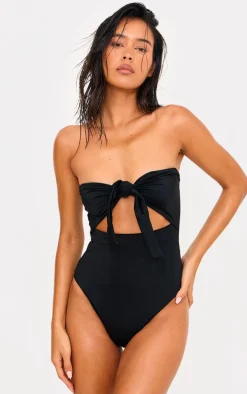 Black Bow Front Cut Out Swimsuit