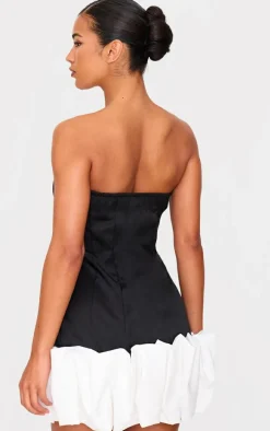 Black Bow Puff Hem Bodycon Dress