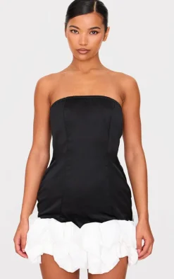 Black Bow Puff Hem Bodycon Dress