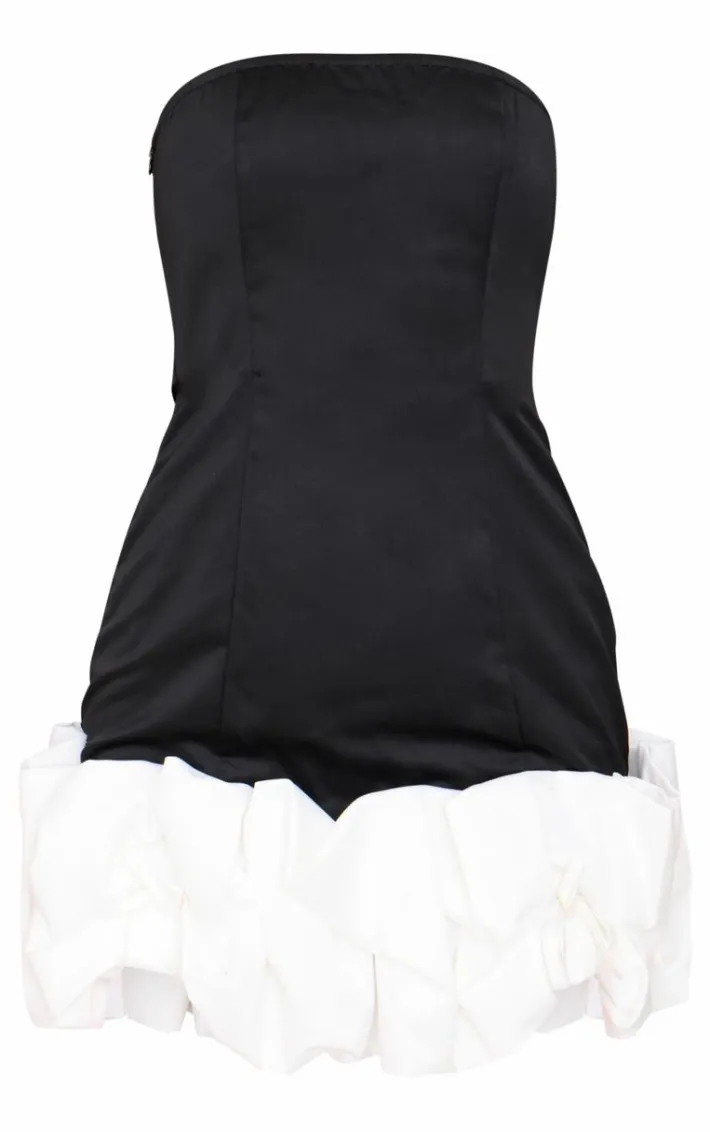 Black Bow Puff Hem Bodycon Dress