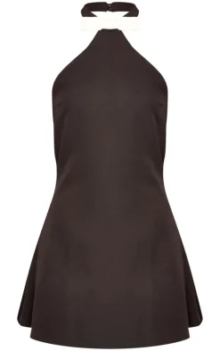 Black Bow Tie High Neck Cut Out Mini Dress