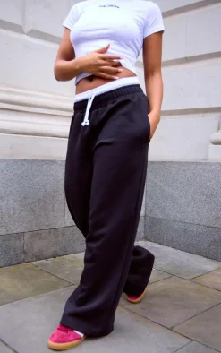 Black Boxer Waistband Wide Leg Sweat Sweatpants