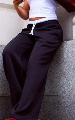 Black Boxer Waistband Wide Leg Sweat Sweatpants