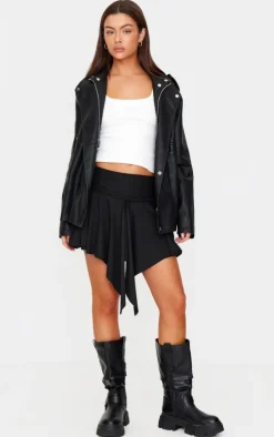 Black Braid Detail Slinky Jersey Flippy Mini Skirt
