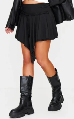Black Braid Detail Slinky Jersey Flippy Mini Skirt