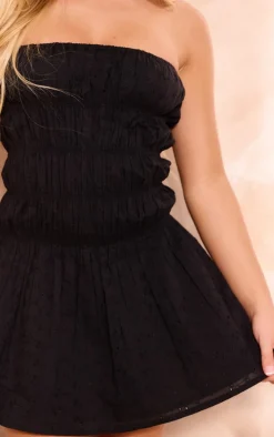 Black Broderie Anglaise Ruched Shift Dress