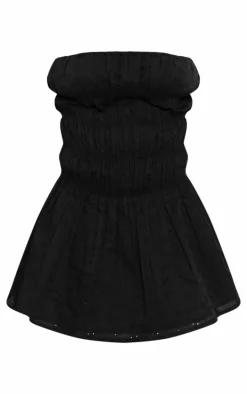 Black Broderie Anglaise Ruched Shift Dress