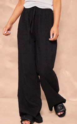 Black Broderie Drawstring Waist Pants