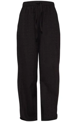 Black Broderie Drawstring Waist Pants
