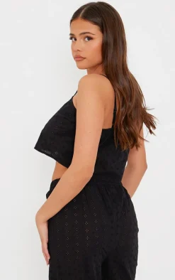 Black Broderie Strappy Crop Top