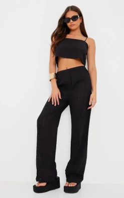 Black Broderie Strappy Crop Top