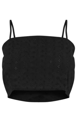 Black Broderie Strappy Crop Top