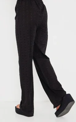 Black Broderie Wide Leg Pants
