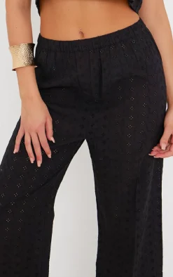 Black Broderie Wide Leg Pants