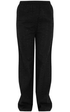 Black Broderie Wide Leg Pants