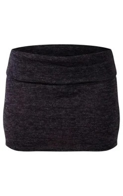 Black Brushed Fold Over Mini Skirt