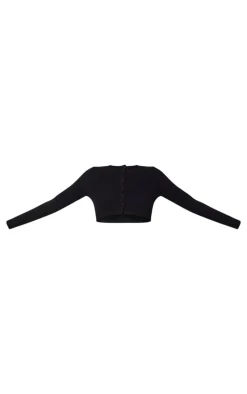 Black Brushed Rib Button Front Cardigan