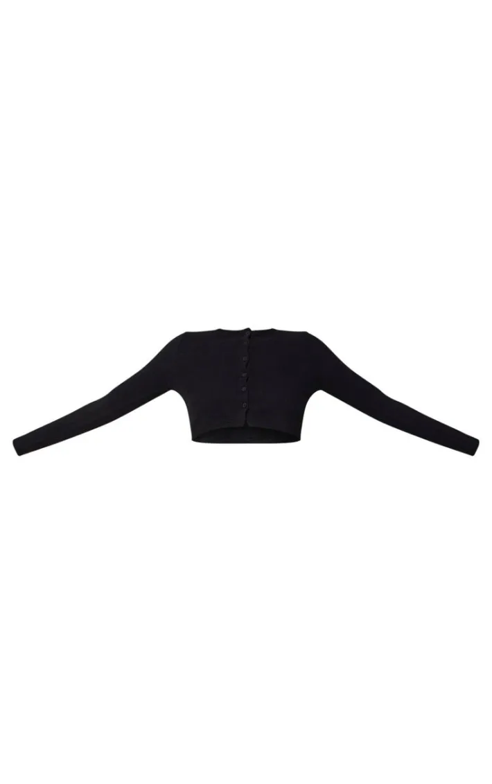Black Brushed Rib Button Front Cardigan