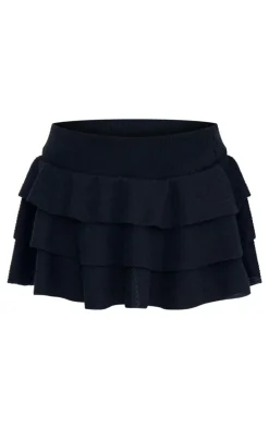 Black Brushed Rib Rara Mini Skirt