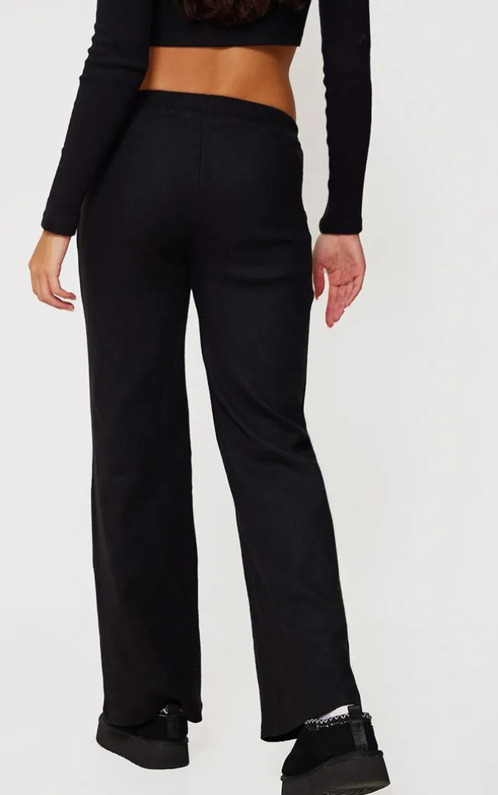 Black Brushed Rib Wide Leg Pants