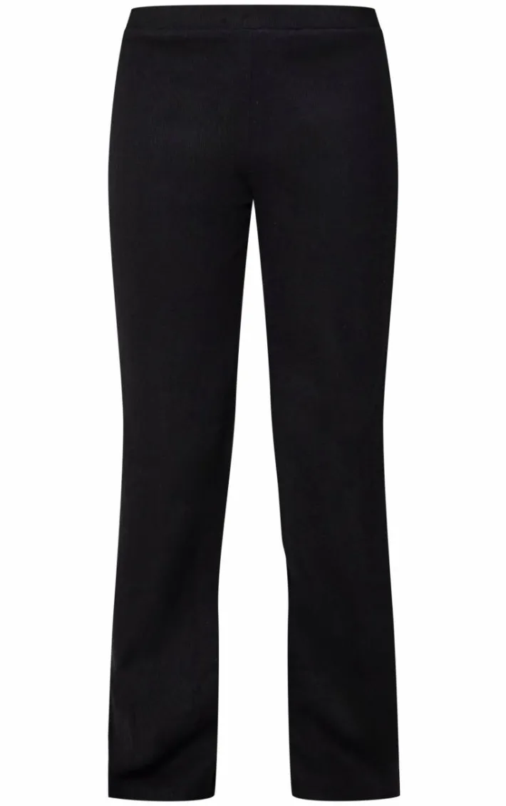 Black Brushed Rib Wide Leg Pants