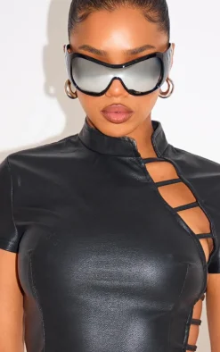 Black Bug Eye Mirror Oversized Sunglasses