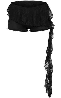 Black Burnout Mesh Lace Drape Hot Pants