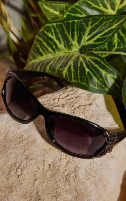 Black Butterfly Detail Visor Sunglasses