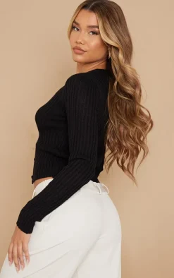 Black Button Front Knit Cardigan