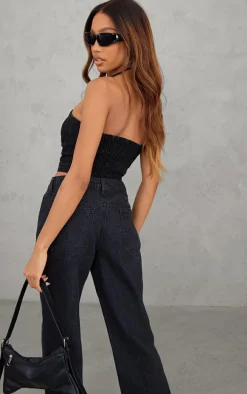 Black Button Through Denim Top